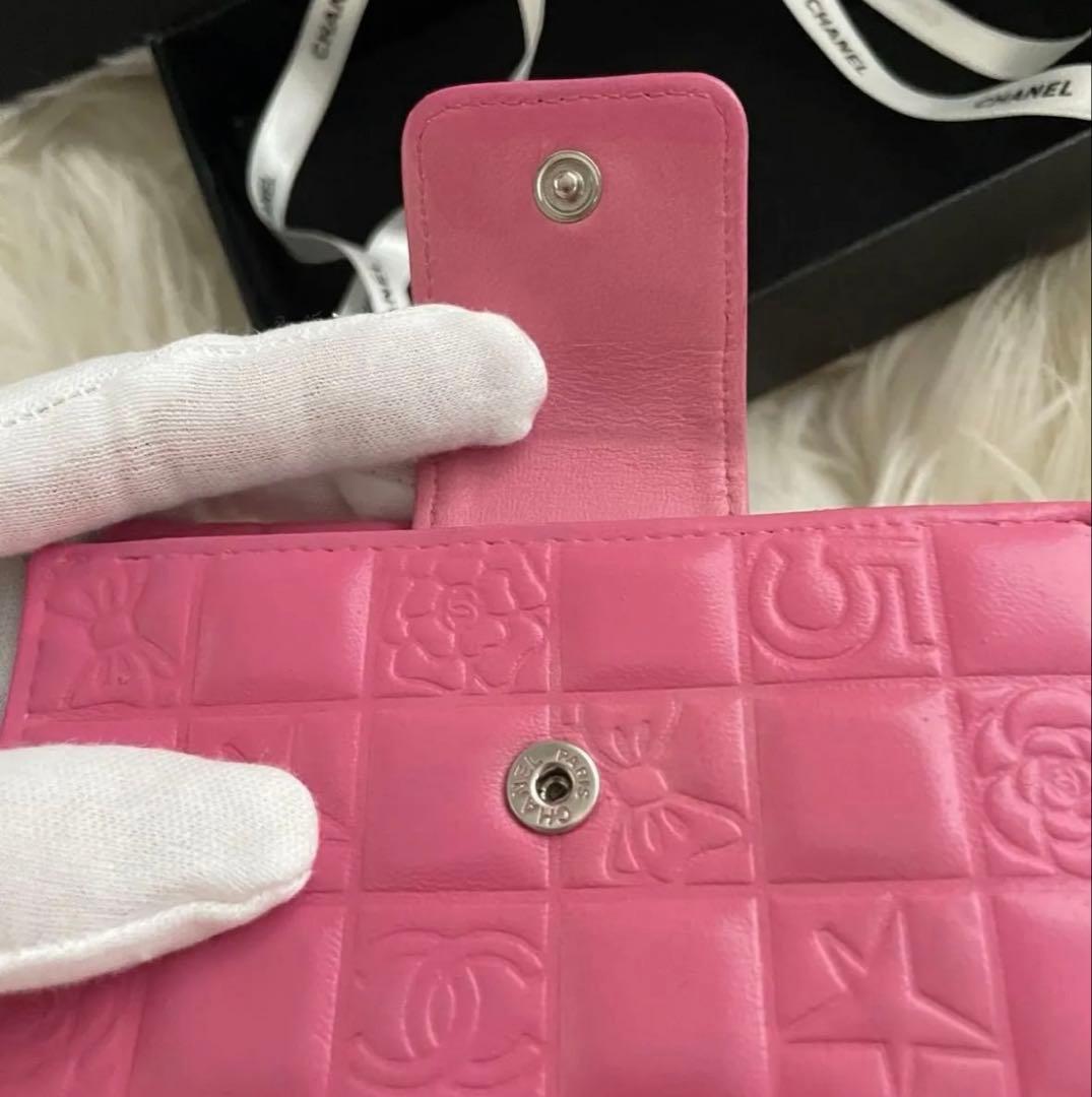 希少 シャネル CHANEL 二つ折り 財布 アイコンライン ピンクグリーン