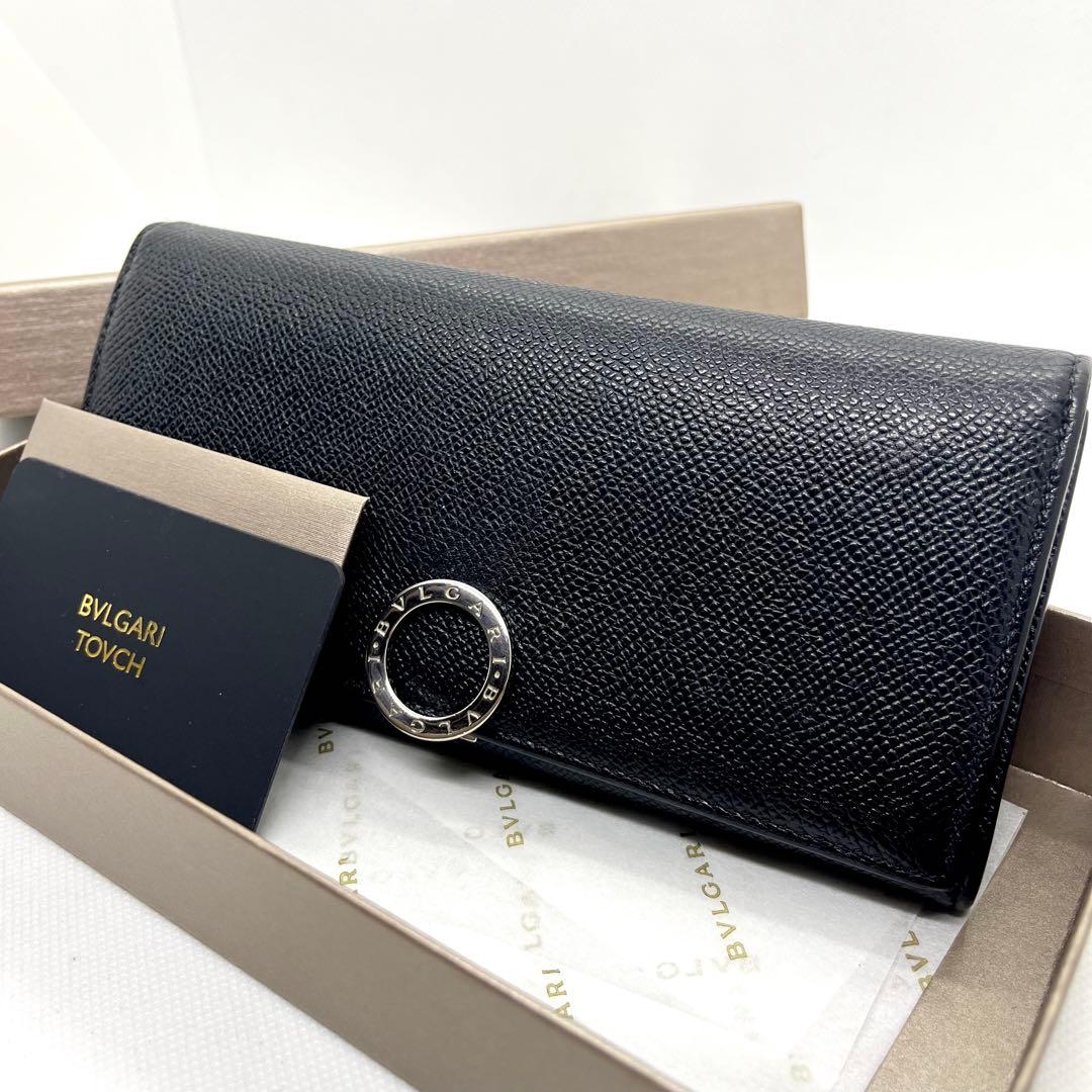 極美品/箱付き✨ブルガリ ロゴクリップ 二つ折り 長財布 サークルロゴ ブラック