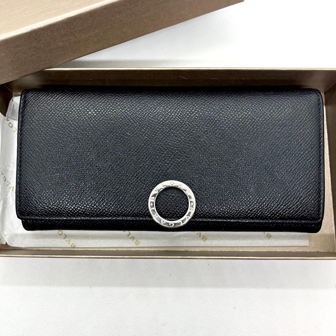 極美品/箱付き✨ブルガリ ロゴクリップ 二つ折り 長財布 サークルロゴ ブラック