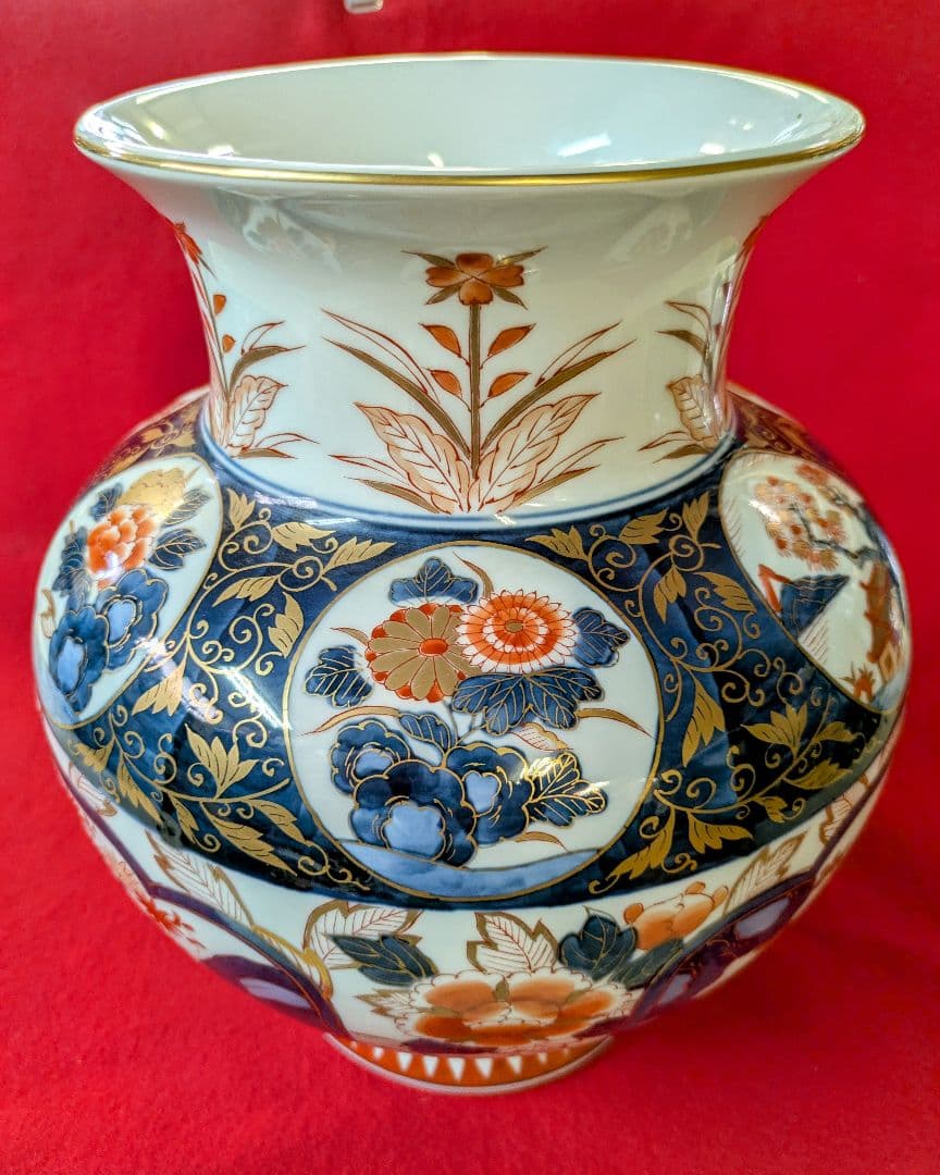 花瓶-工芸品/有田焼 弥左衛門 古伊万里様式金襴手/有田 草花文金彩窓絵花瓶