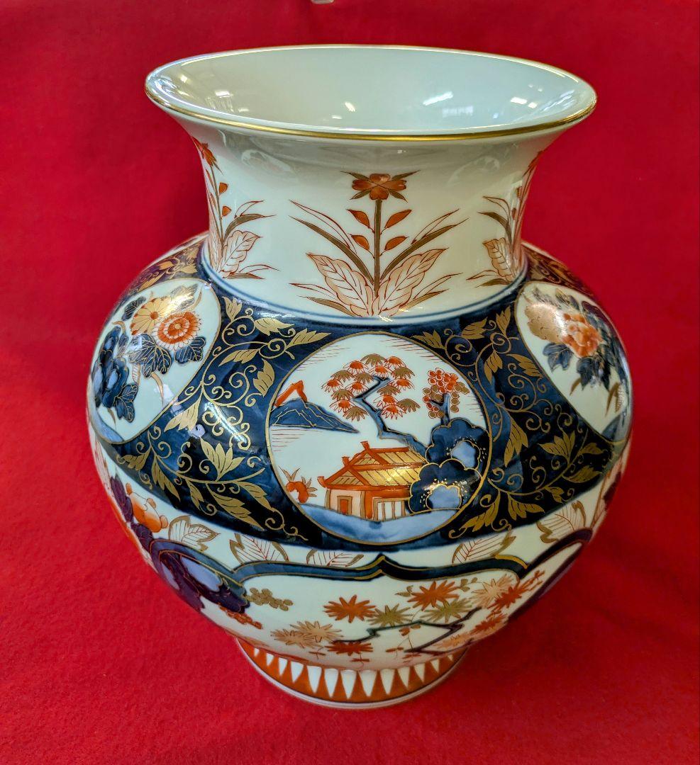 花瓶-工芸品/有田焼 弥左衛門 古伊万里様式金襴手/有田 草花文金彩窓絵花瓶