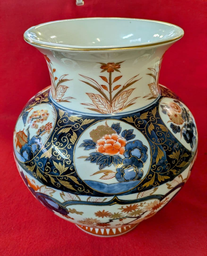 花瓶-工芸品/有田焼 弥左衛門 古伊万里様式金襴手/有田 草花文金彩窓絵花瓶