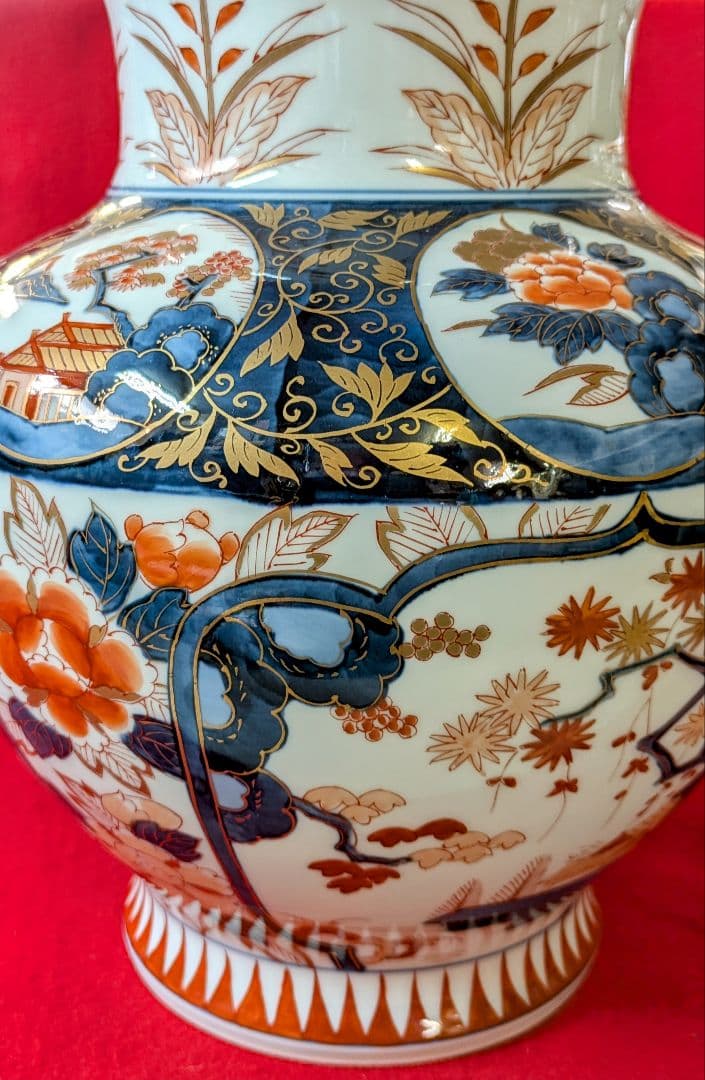 花瓶-工芸品/有田焼 弥左衛門 古伊万里様式金襴手/有田 草花文金彩窓絵花瓶