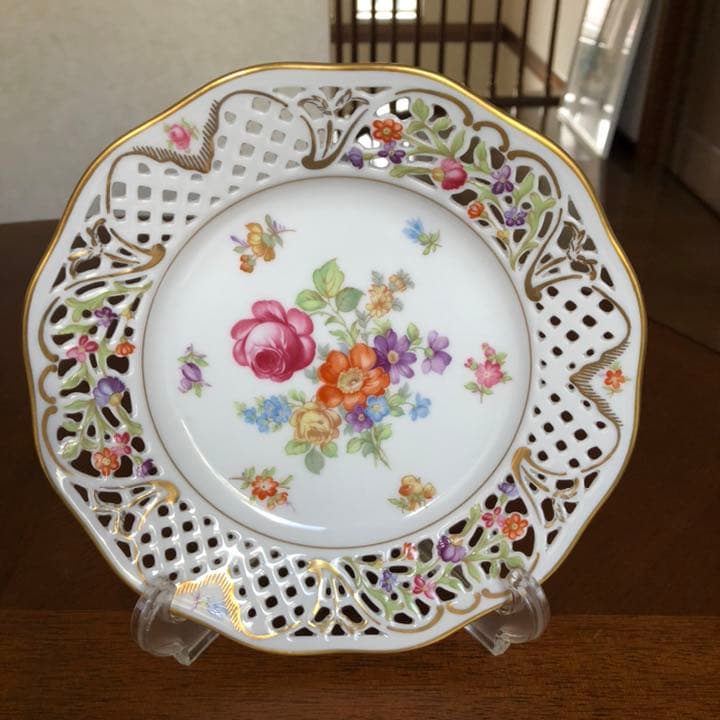 【美品】シューマンババリア★ドレスデンフラワー★ピアスプレート②