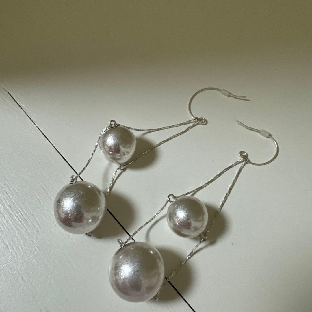 シルバー パール風 吊り下げピアス