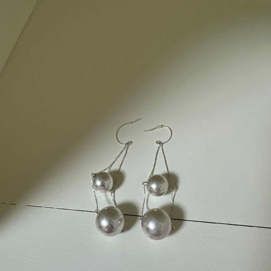 シルバー パール風 吊り下げピアス
