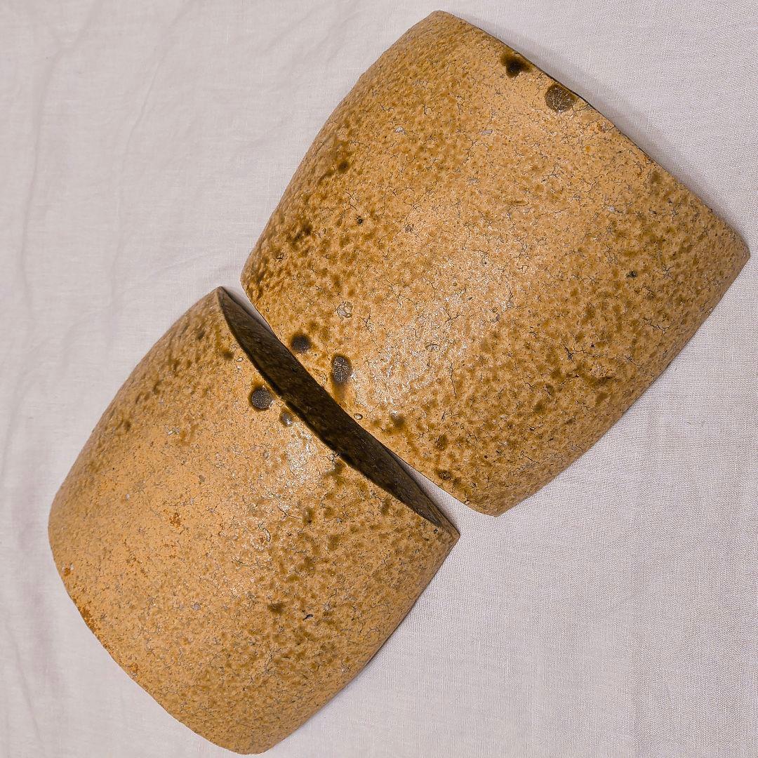 安達健 さん 茶灰釉大舟形鉢 大皿 2客セット