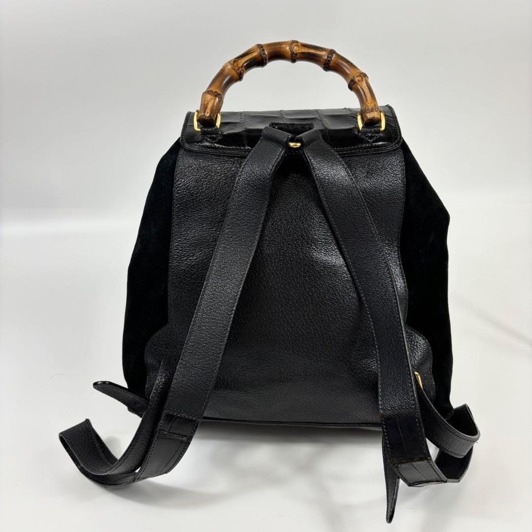 専用グッチ バンブー クロコ スエード リュック ターンロック 黒