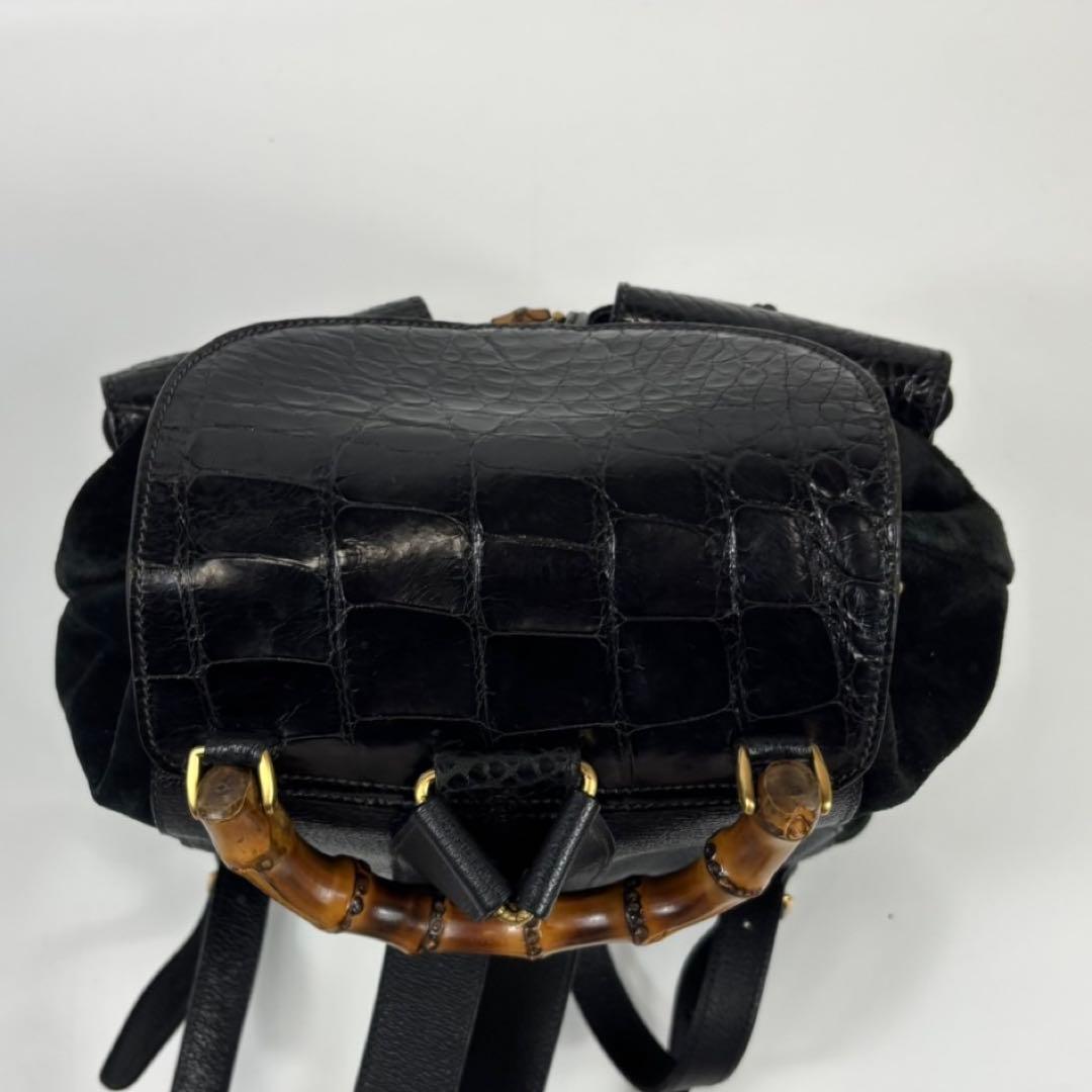 専用グッチ バンブー クロコ スエード リュック ターンロック 黒