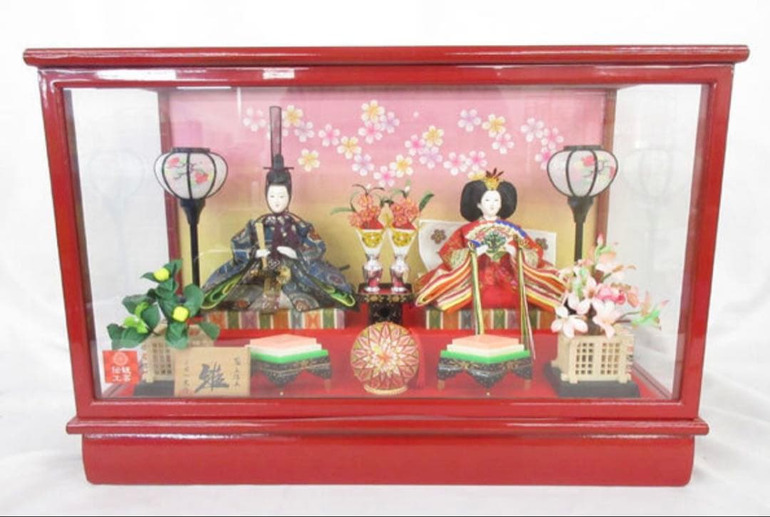 新品・雛人形 親王飾り 芥子二人 ライト付き ガラスケース入り 55800円相当