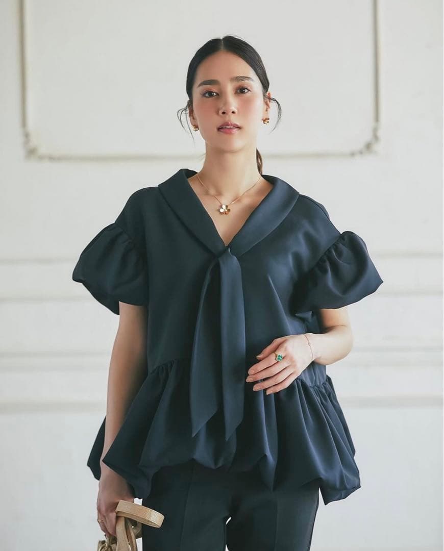 SEVENTEN 2WAYタイブラウス　黒　Sサイズ　セブンテン