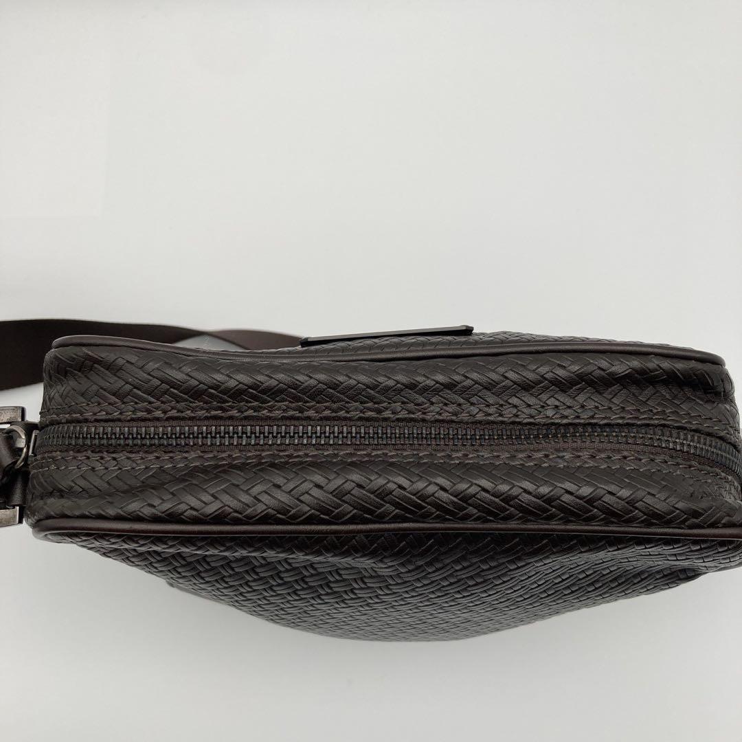 エンポリオアルマーニ ショルダーバッグ オールレザー 牛革 ダークブラウン