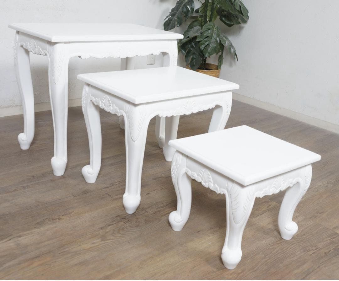 ヴィオレッタシリーズ　ネストテーブルセットアンティークホワイト　推し活　祭壇