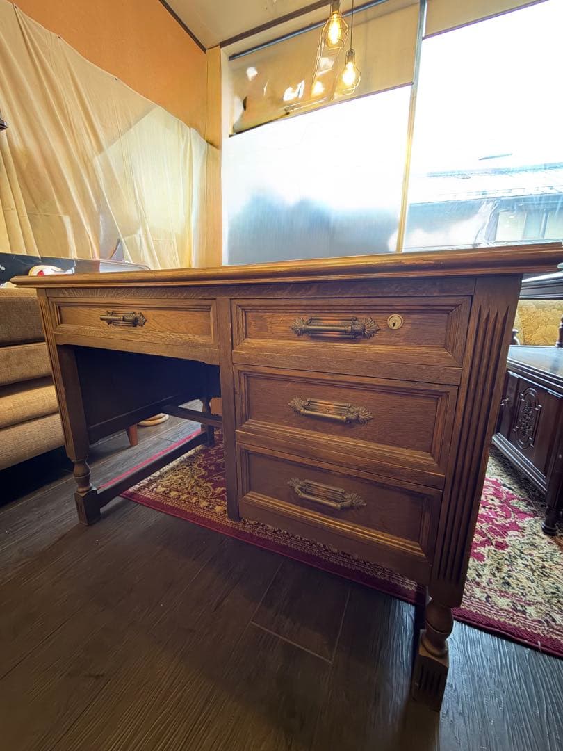 片袖机　オーク材クラシックデスク アンティーク　木製デスク 書斎　勉強机