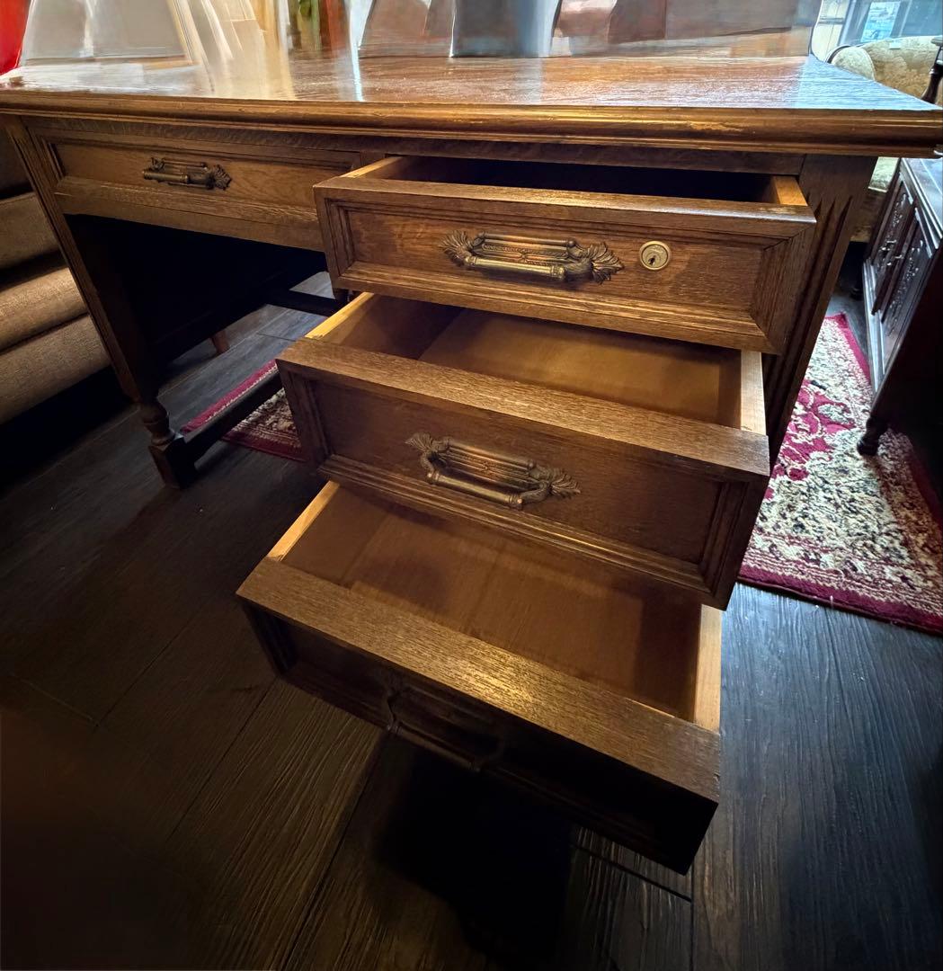 片袖机　オーク材クラシックデスク アンティーク　木製デスク 書斎　勉強机