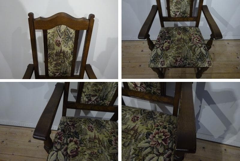 オールドチャーム　英国アンティーク　アームチェア　ゴブラン織り　オーク