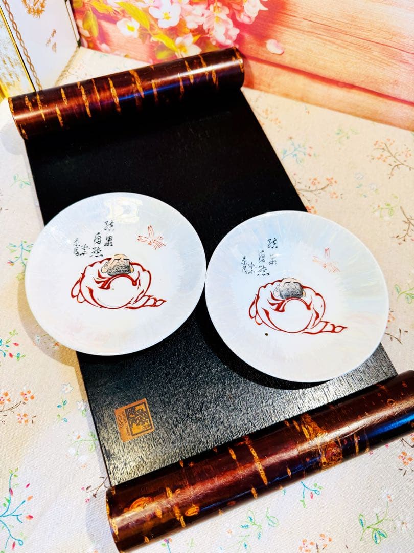 九谷焼 大判だるま皿 昭和初期 有名メーカー【鏡月】の古九谷焼