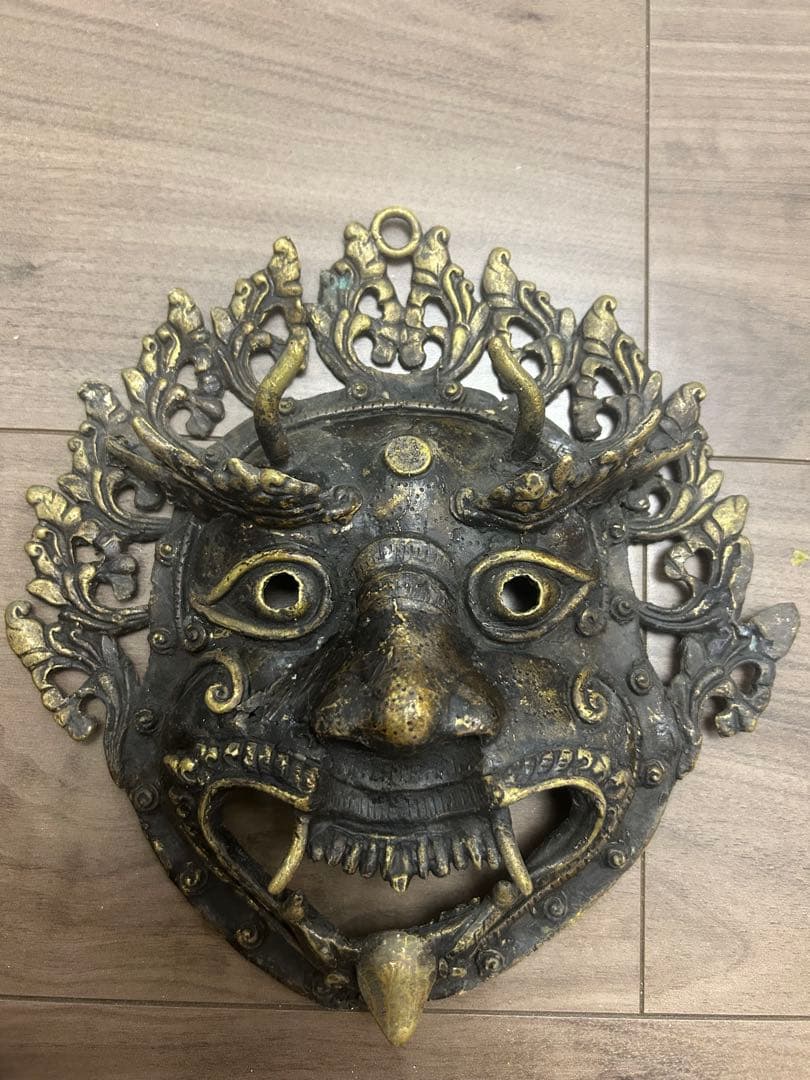 ヤマタカ 壁掛けマスク チベット仏教 古銅製 時代物