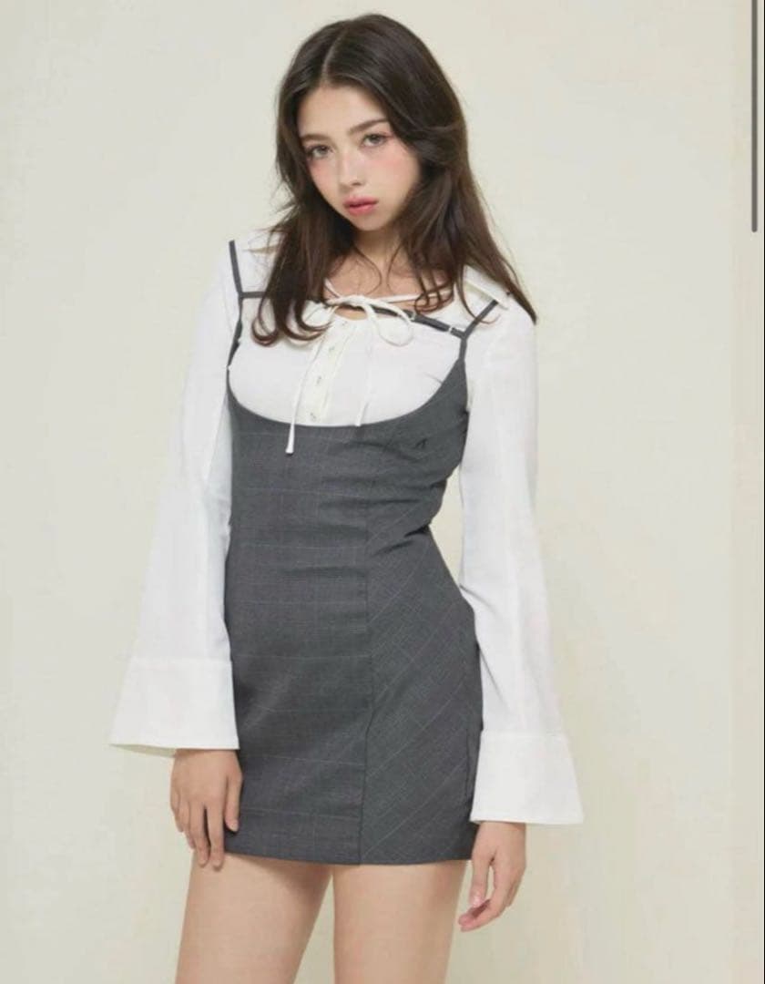 ワンピース ANDMARY Betty layered check dress gray