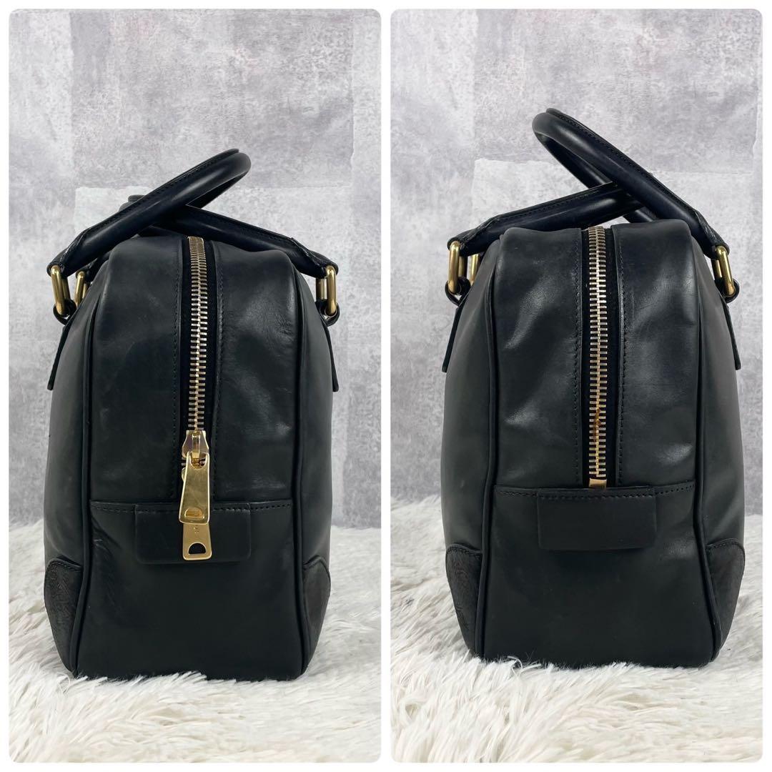 美品 セリーヌ レザー ボストンバッグ フィービー期 ロゴ型押し ブラック