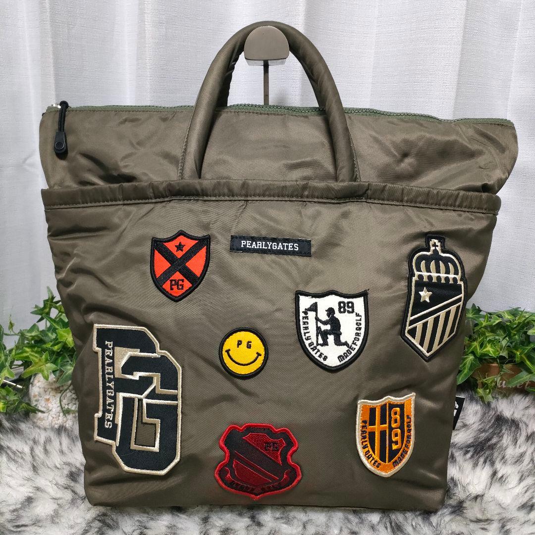 希少完売品 パーリーゲイツ ゴルフロッカーバッグ 総柄 ワッペン カーキ
