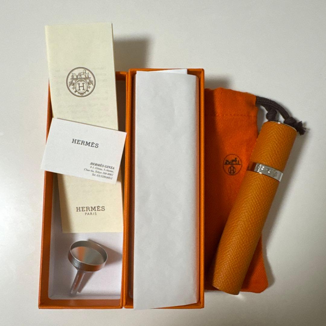 エルメス HERMES アトマイザー 携帯用 香水ケース レザー オレンジ