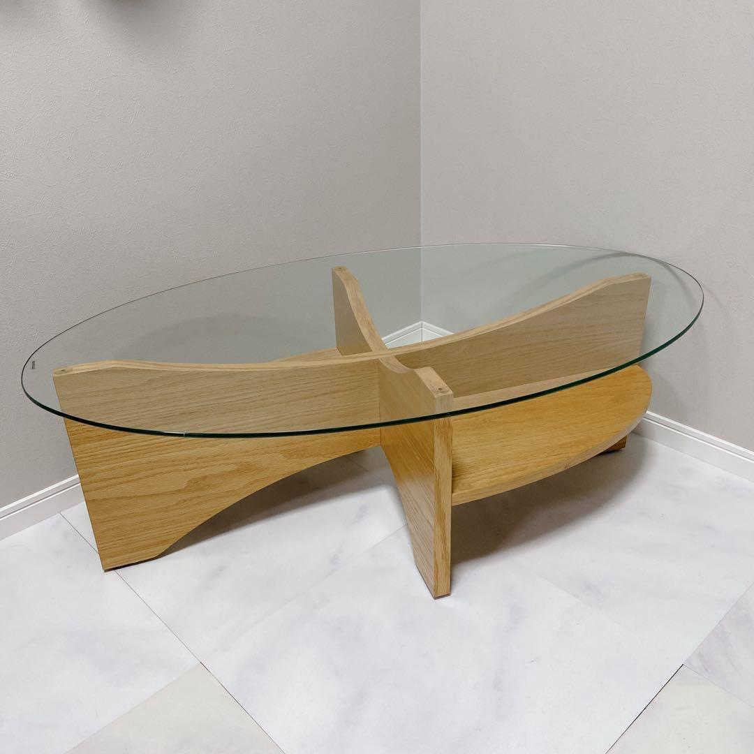 東谷 LE-454NA ガラストップ オーバルテーブル ナチュラル 美品