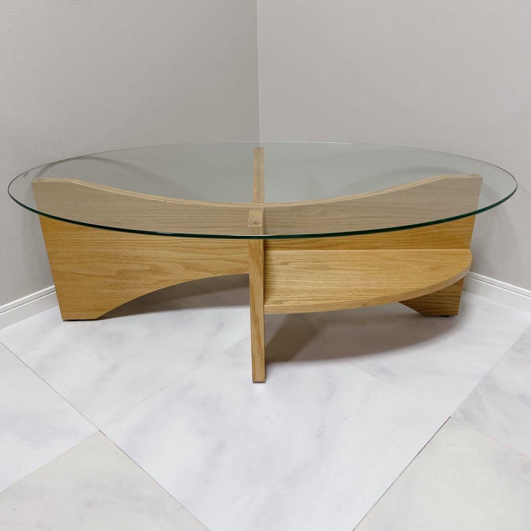 東谷 LE-454NA ガラストップ オーバルテーブル ナチュラル 美品