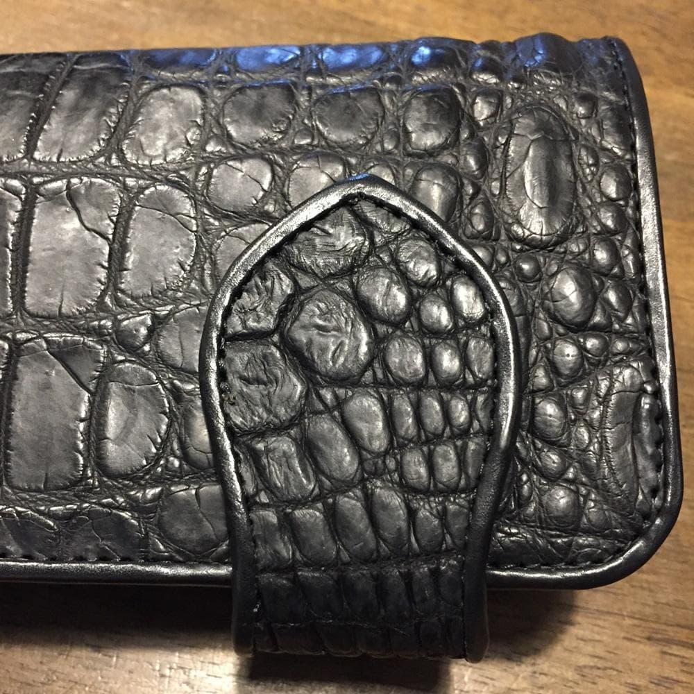 新品！高級‼クールなオールブラック！クロコダイル ワニ本革 バイカーズウォレット