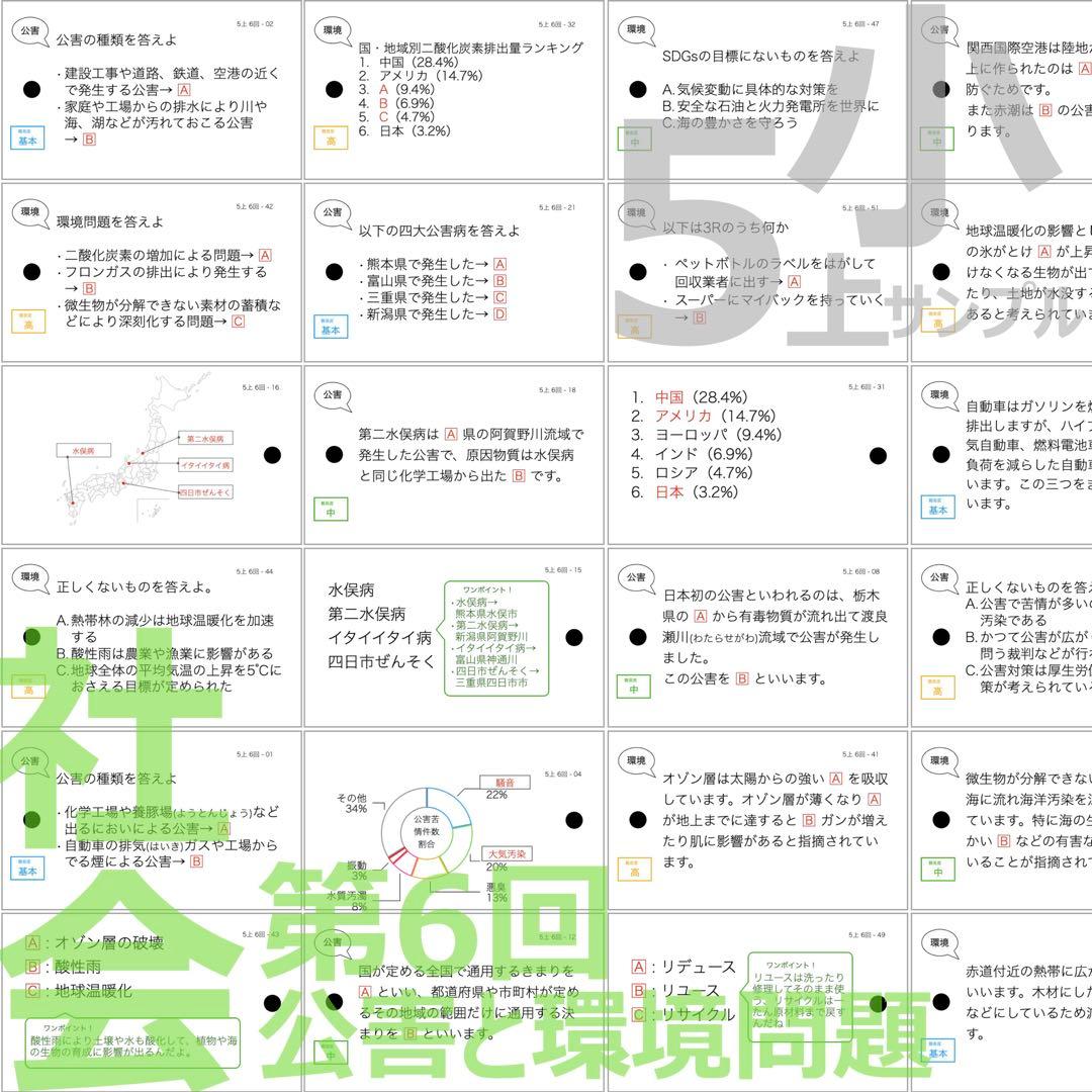 中学受験 暗記カード【5年上 社会・理科1-9回】 予習シリーズ 組み分け対策