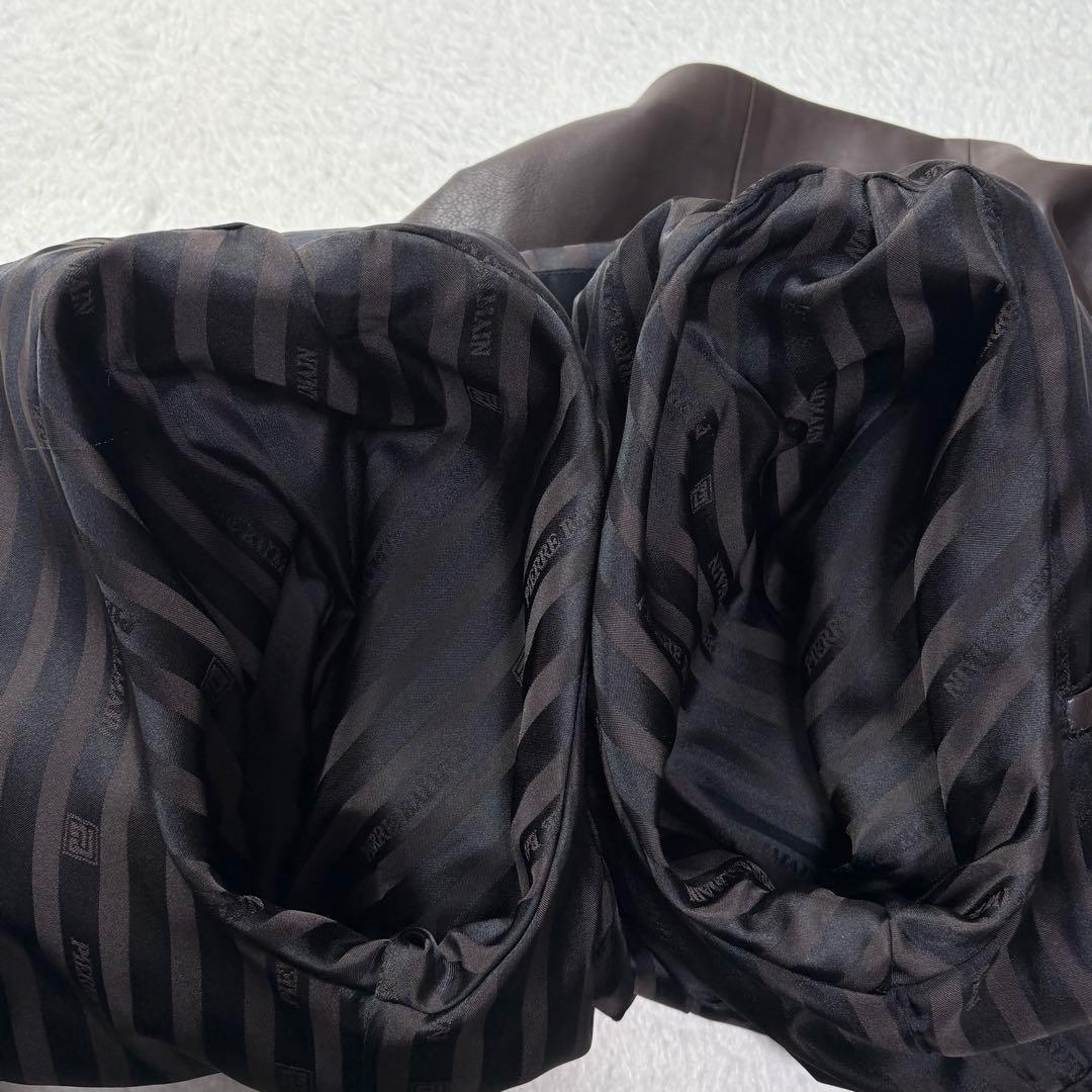 PIERRE BALMAIN ラムレザー ノーカラージャケット 日本製 裏地柄