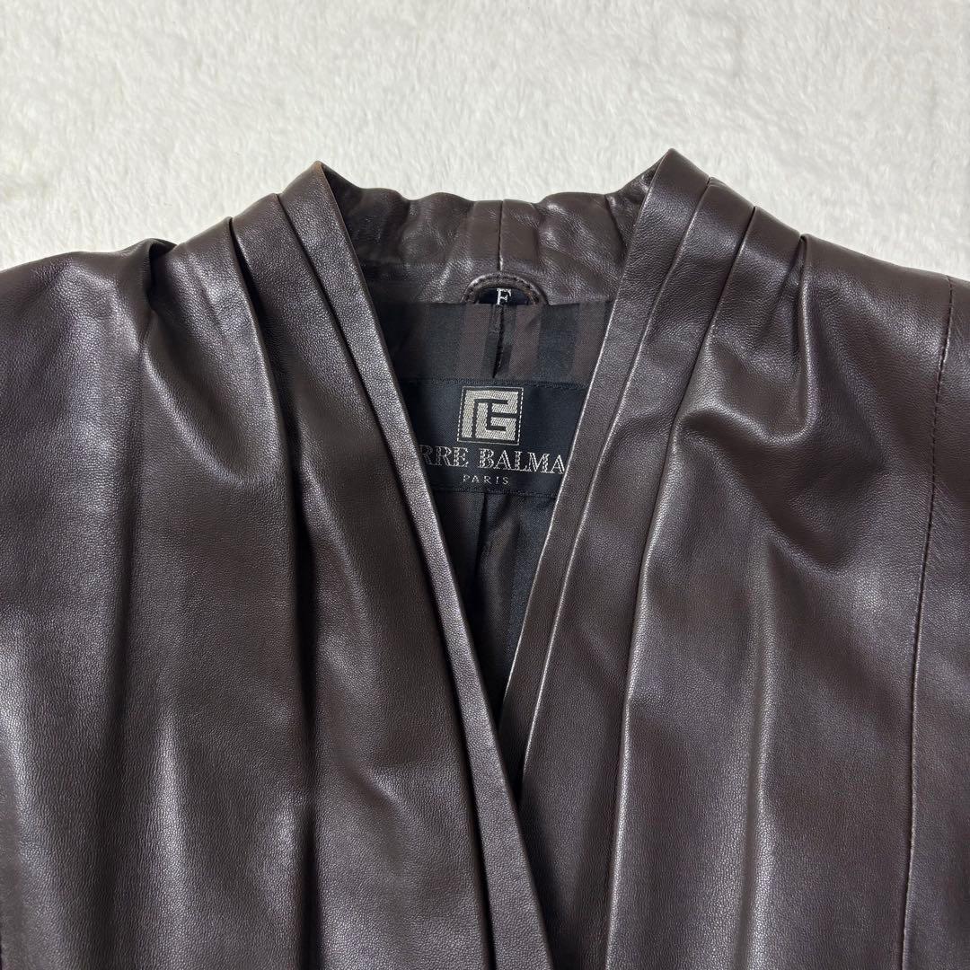 PIERRE BALMAIN ラムレザー ノーカラージャケット 日本製 裏地柄