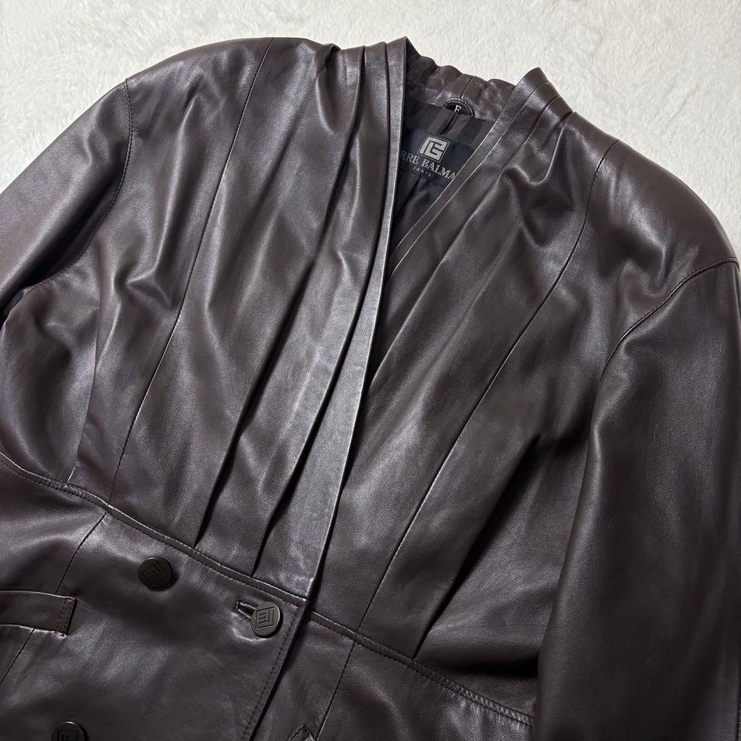 PIERRE BALMAIN ラムレザー ノーカラージャケット 日本製 裏地柄