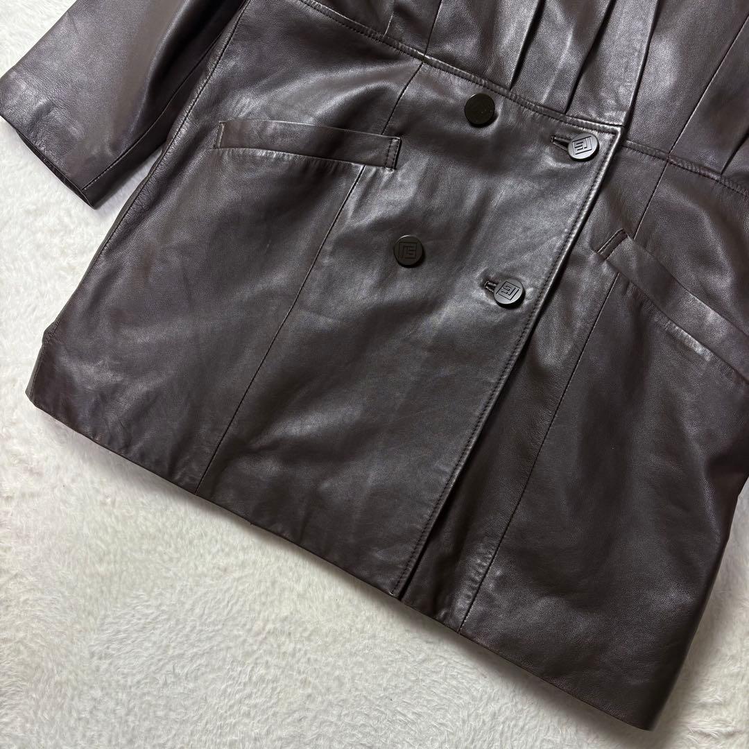 PIERRE BALMAIN ラムレザー ノーカラージャケット 日本製 裏地柄