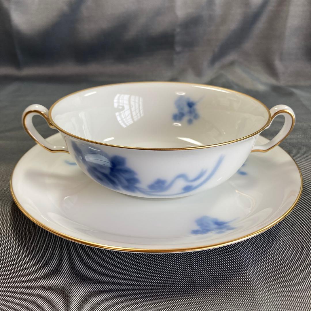 大倉陶園　すみれブーケ　ブルーブーケ　スープカップ　ダブルハンドル　花束　花