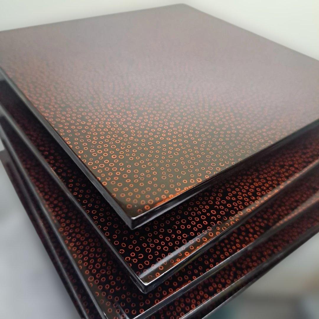 【津軽塗　七々子塗　角銘々皿×5客】堅地　長期保管品