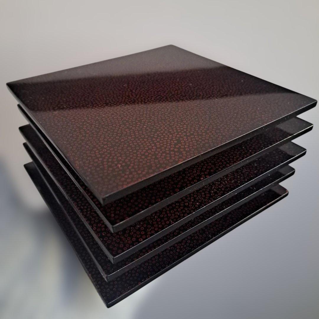 【津軽塗　七々子塗　角銘々皿×5客】堅地　長期保管品