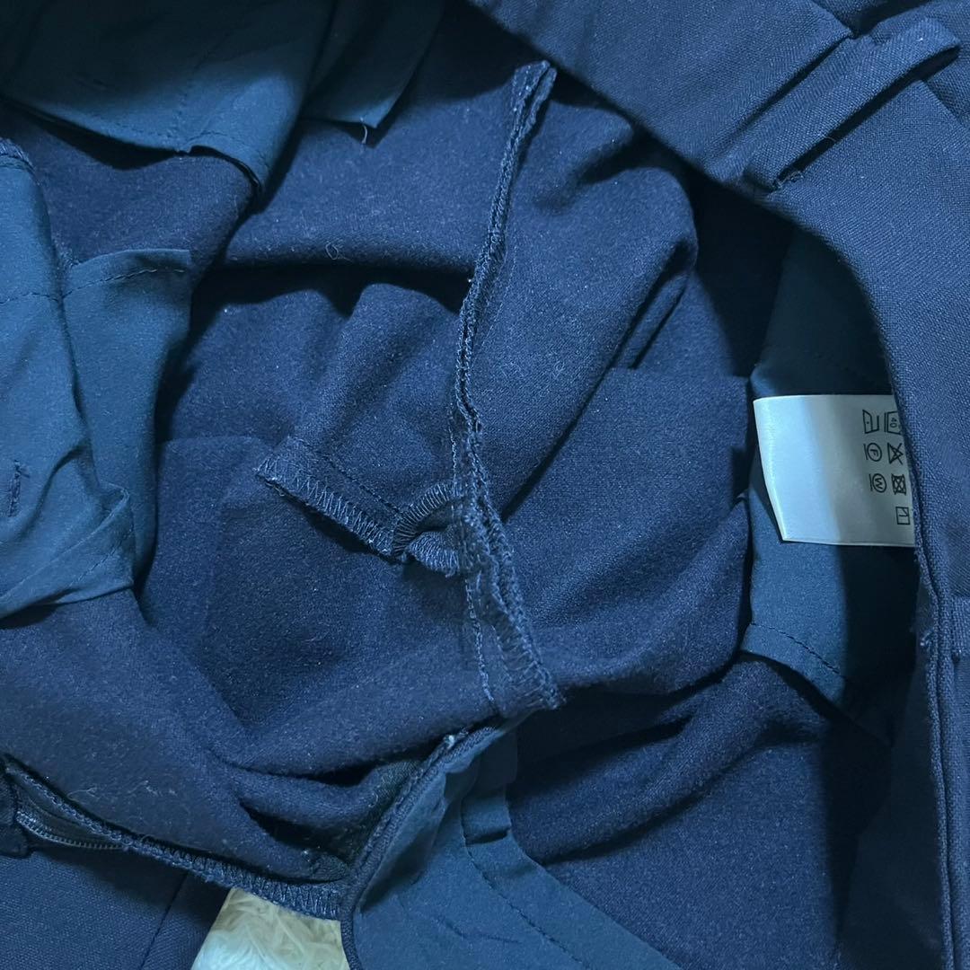 PLST　洗える　パンツスーツ　セットアップ　ノーカラージャケット　紺　M