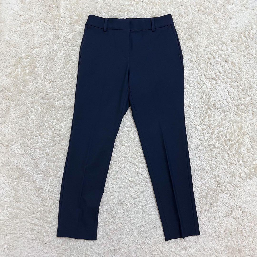 PLST　洗える　パンツスーツ　セットアップ　ノーカラージャケット　紺　M