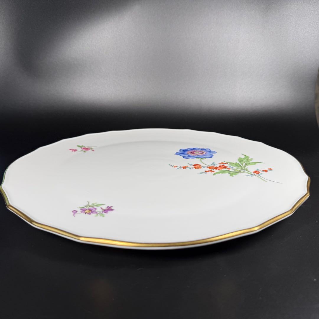 未使用 マイセン 金彩 2つ花 アネモネグランドプレート(34cm)1枚、1級品