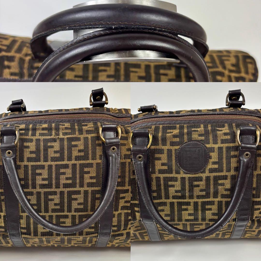 フェンディ FENDI ズッカ柄 ミニボストンバッグ 鍵付 キャンバス レザー