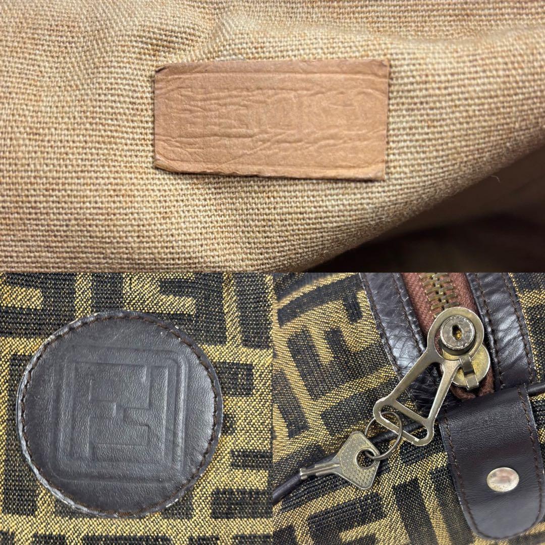 フェンディ FENDI ズッカ柄 ミニボストンバッグ 鍵付 キャンバス レザー