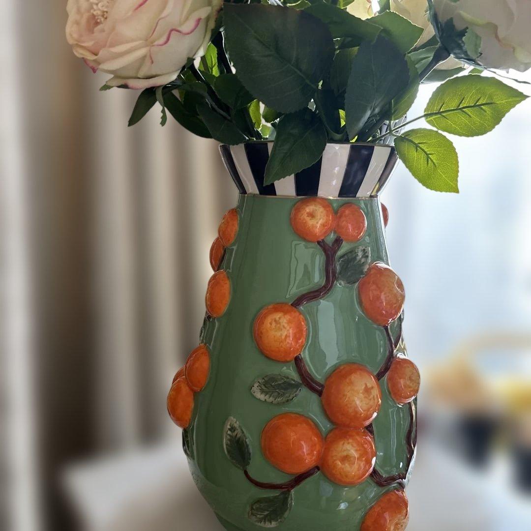 MacKenzie-Childs 26年新商品いちごとオレンジデザイン花瓶セット