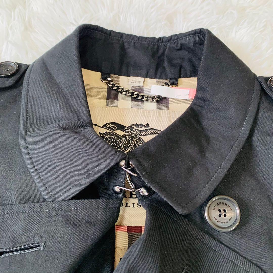 美品 現行 バーバリー ケンジントン トレンチコート ブラック ノバチェック