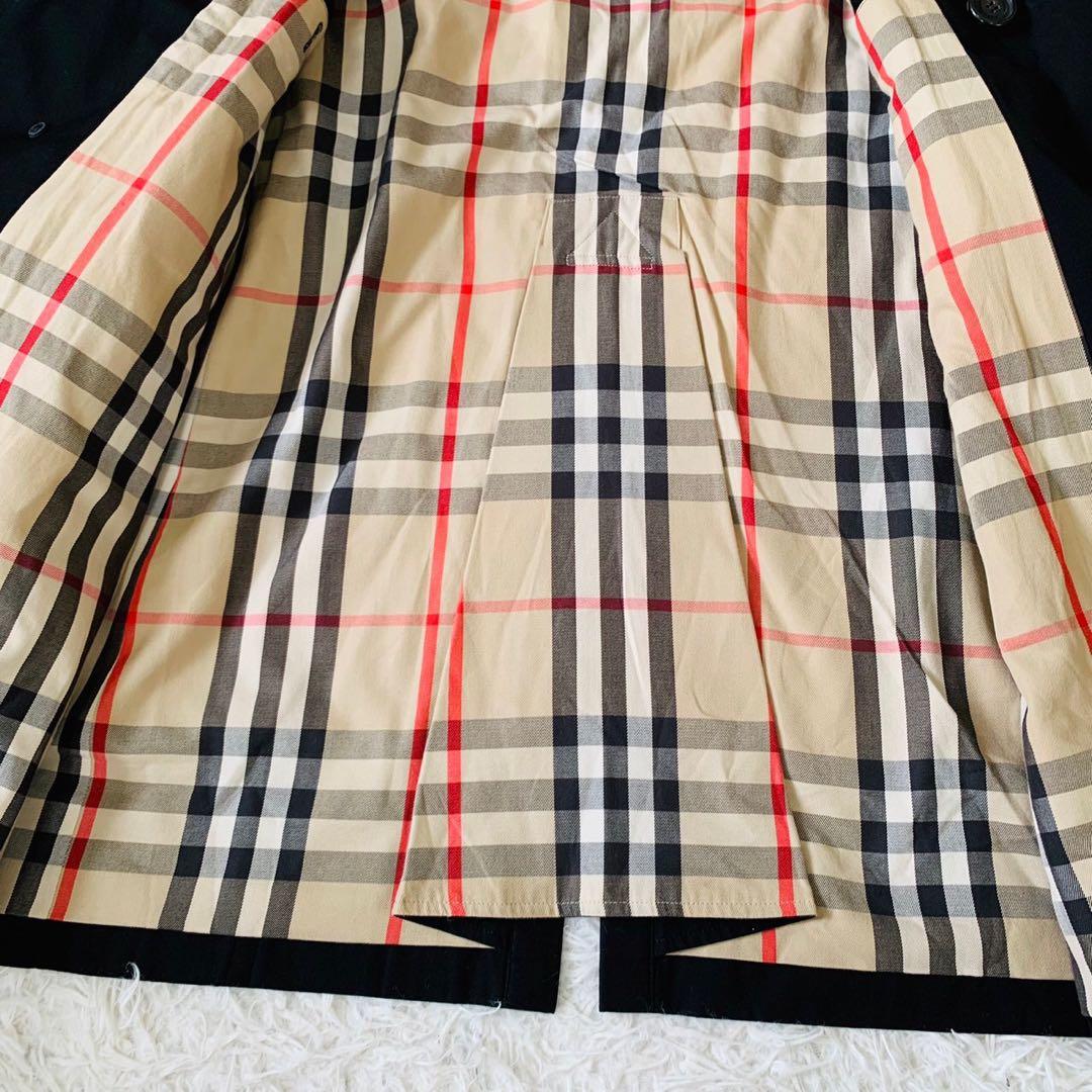 美品 現行 バーバリー ケンジントン トレンチコート ブラック ノバチェック