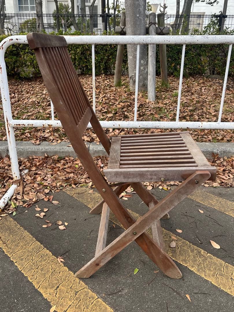 c）ヴィンテージ・ポピュラー折りたたみチェア 木製折りたたみチェア ブラウン