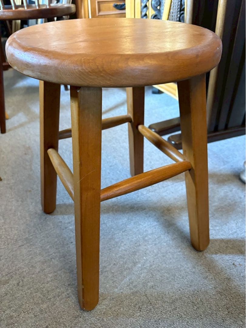 アメリカ製 ヴィンテージ 無垢メープル ラウンドスツール 花台 木製 椅子