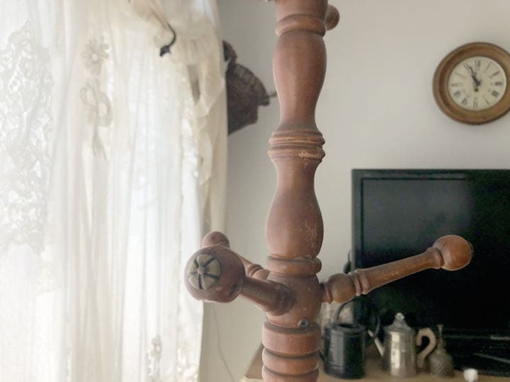 アンティーク　ウッド　真鍮　ポールハンガー　コート掛け　古木　ウーデン