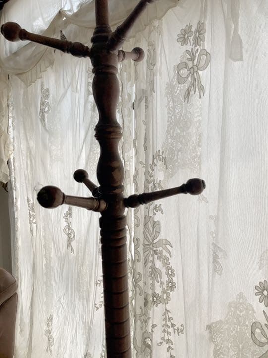 アンティーク　ウッド　真鍮　ポールハンガー　コート掛け　古木　ウーデン