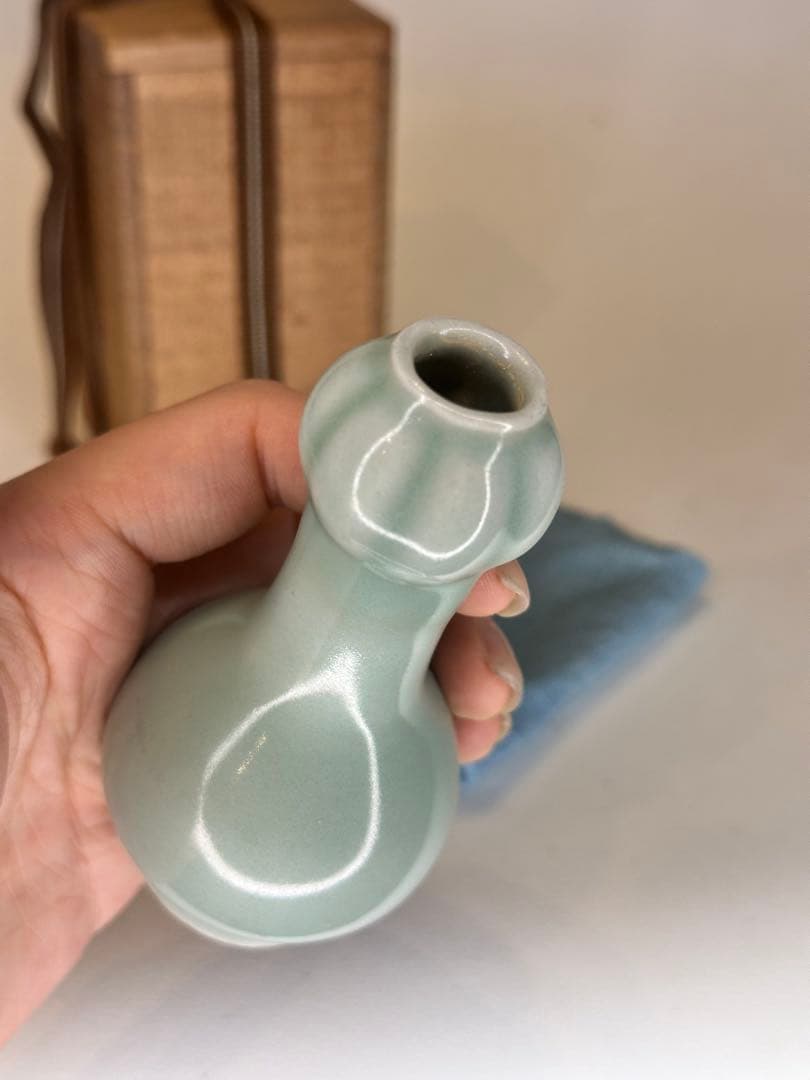 中国古美術 清時代 青磁 小花瓶 赏瓶 共箱付